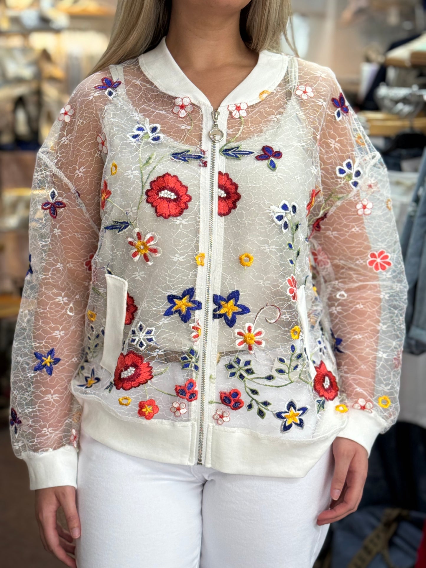LILA- FLOWER EMB MESH JACKET