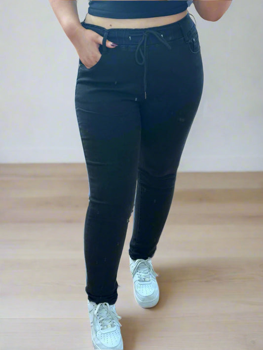 ANNA -GSMACK PULL UP SLIM JEAN -BLACK - CURVE