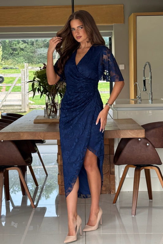 TASHA - LACE WRAP MIDI DRESS