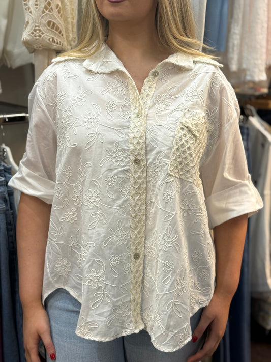 SOPHIA- CROCHET EMB DETAIL SHIRT