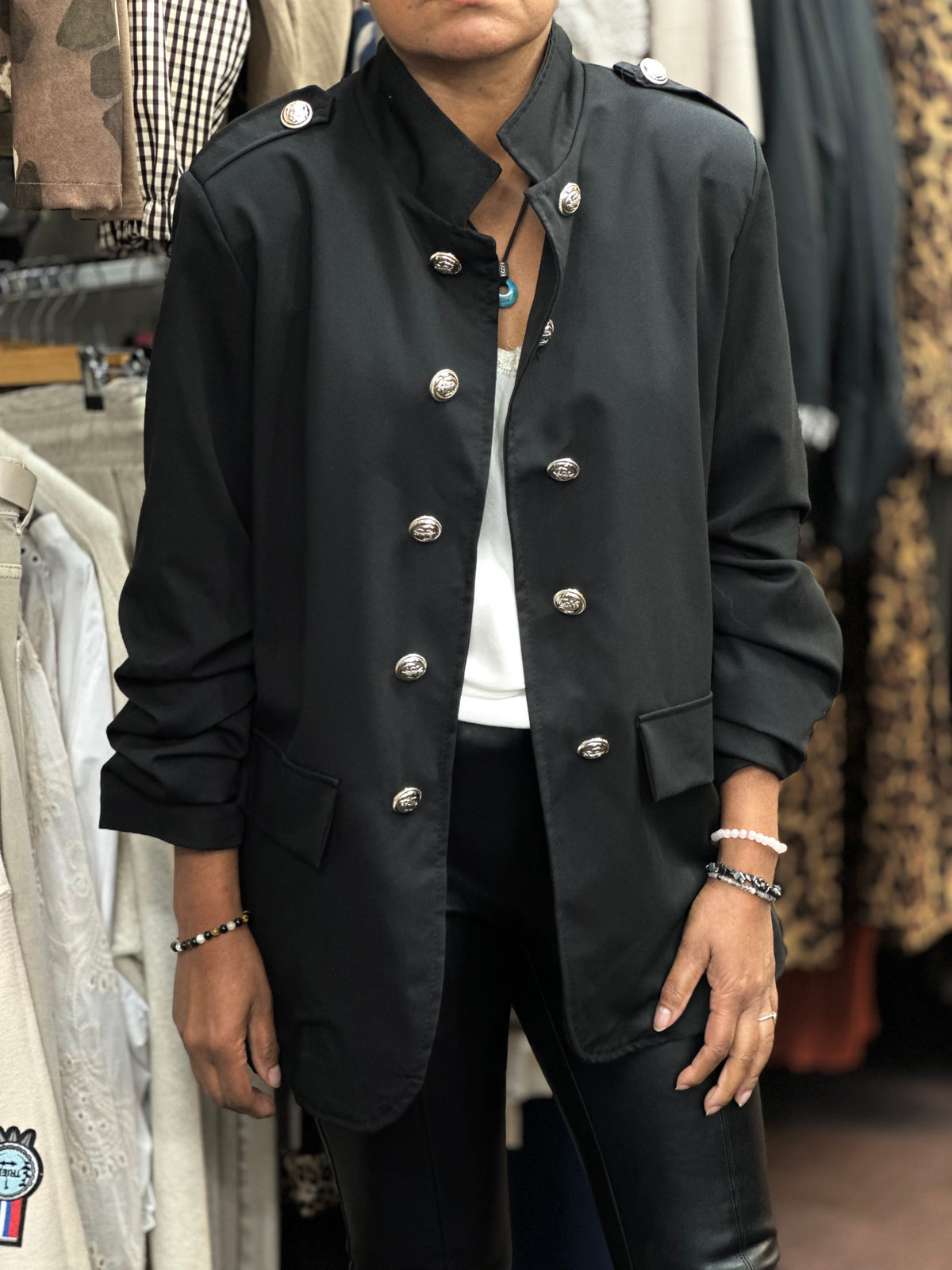 DARCY-MILITARY RUCHED SLV JKT-LONG