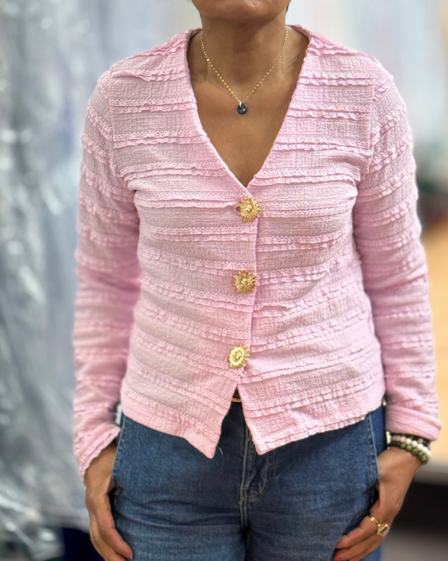 GRACIE- GOLD BUTTON LACE TOP #SunshineSALE