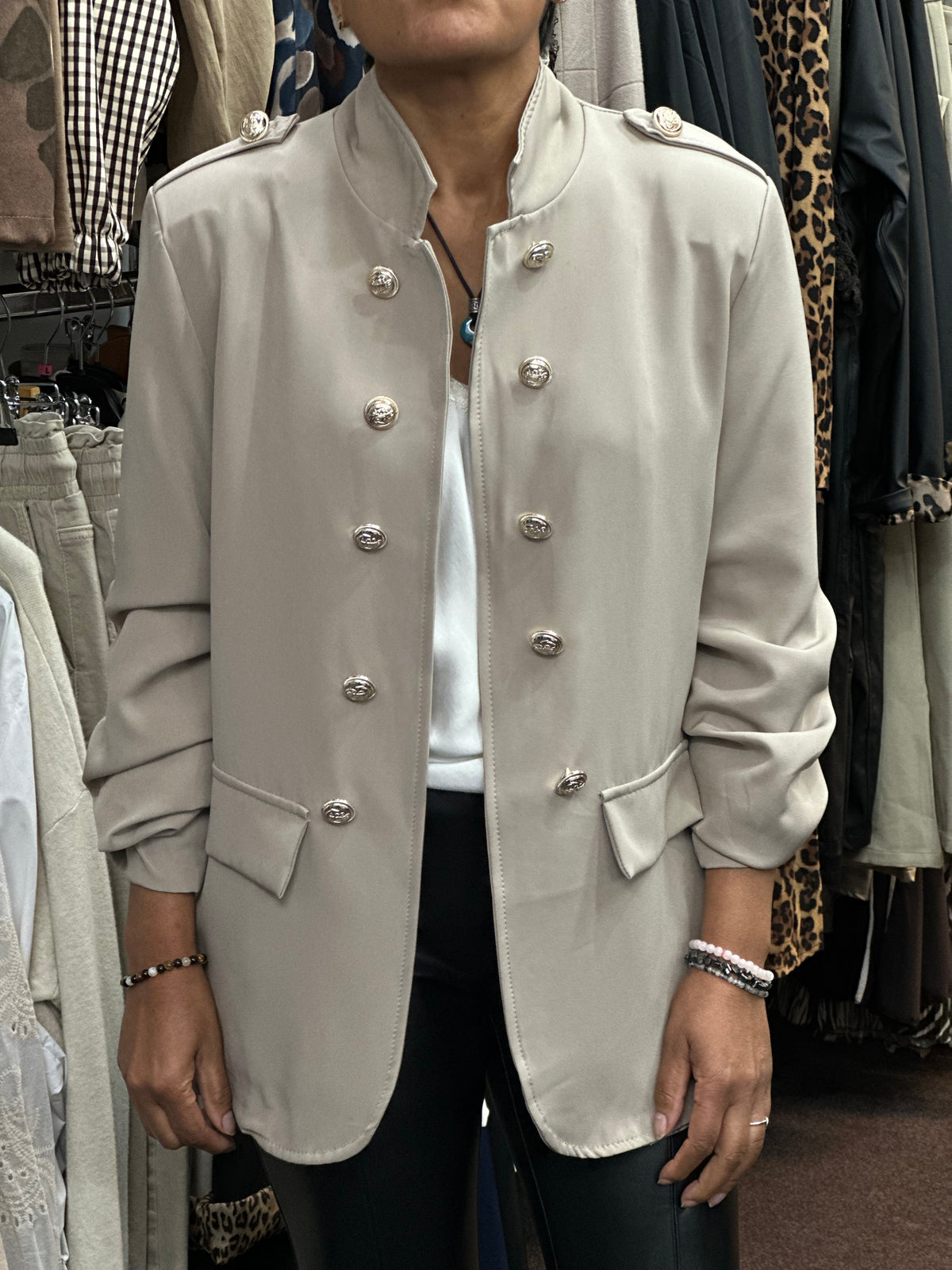 DARCY-MILITARY RUCHED SLV JKT-LONG