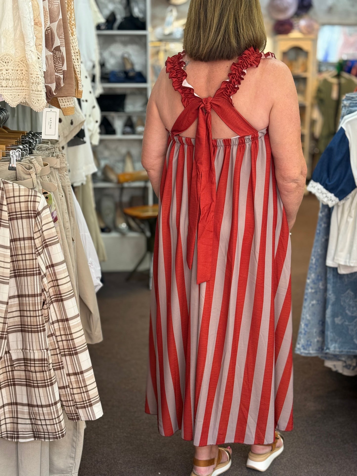 BONNIE- TIE BACK STRIPE OVERSIZED MAXI DRESS
