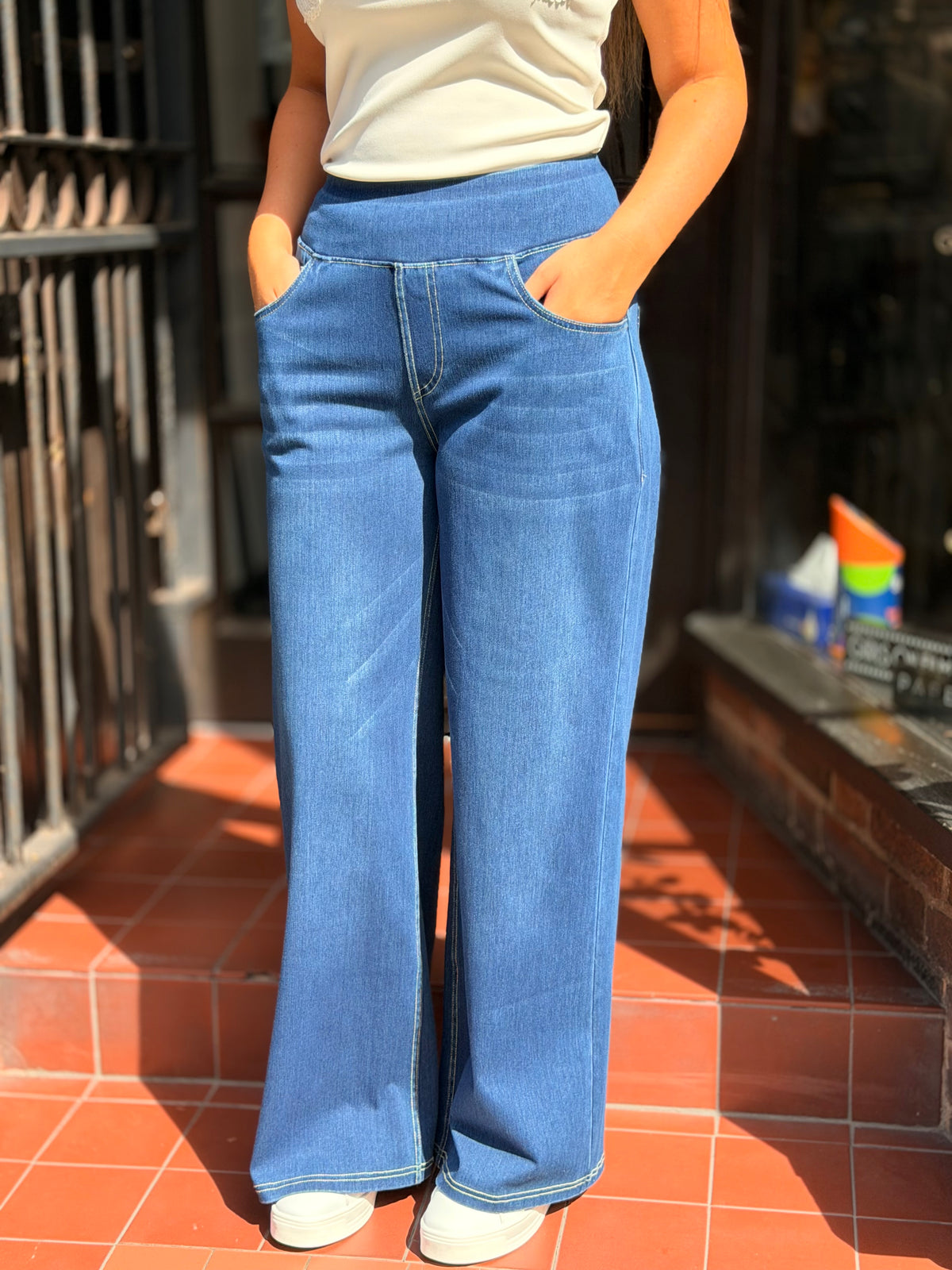 BROOKE- W/LEG DENIM LOOK PULL UP TRS #EndOfSeasonSale