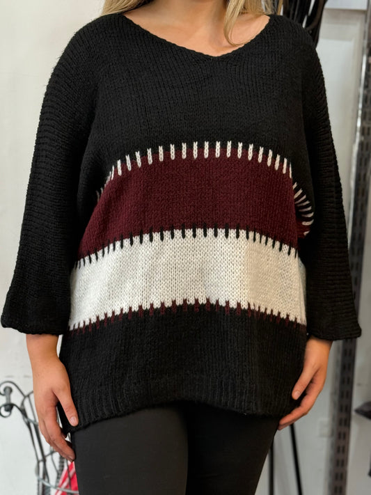 KAE -BLANKET STITCH STRIPE V JUMPER