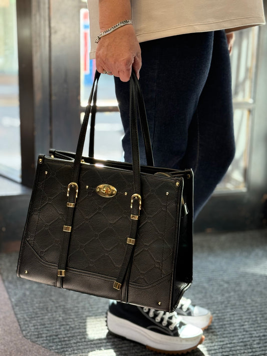 HEXI- SADDLE BUCKLE STRAP TOTE BAG