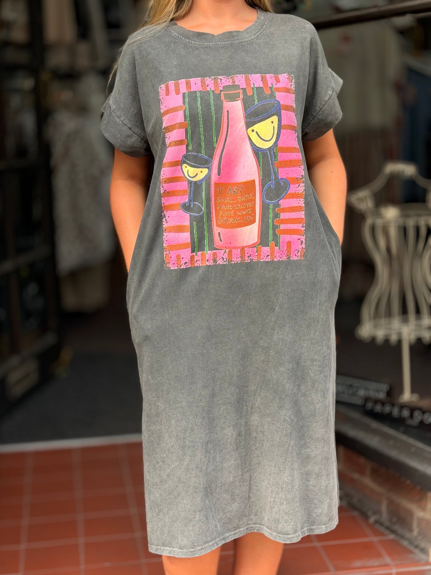 MIA- ACID WASH SLOGAN TEE DRESS