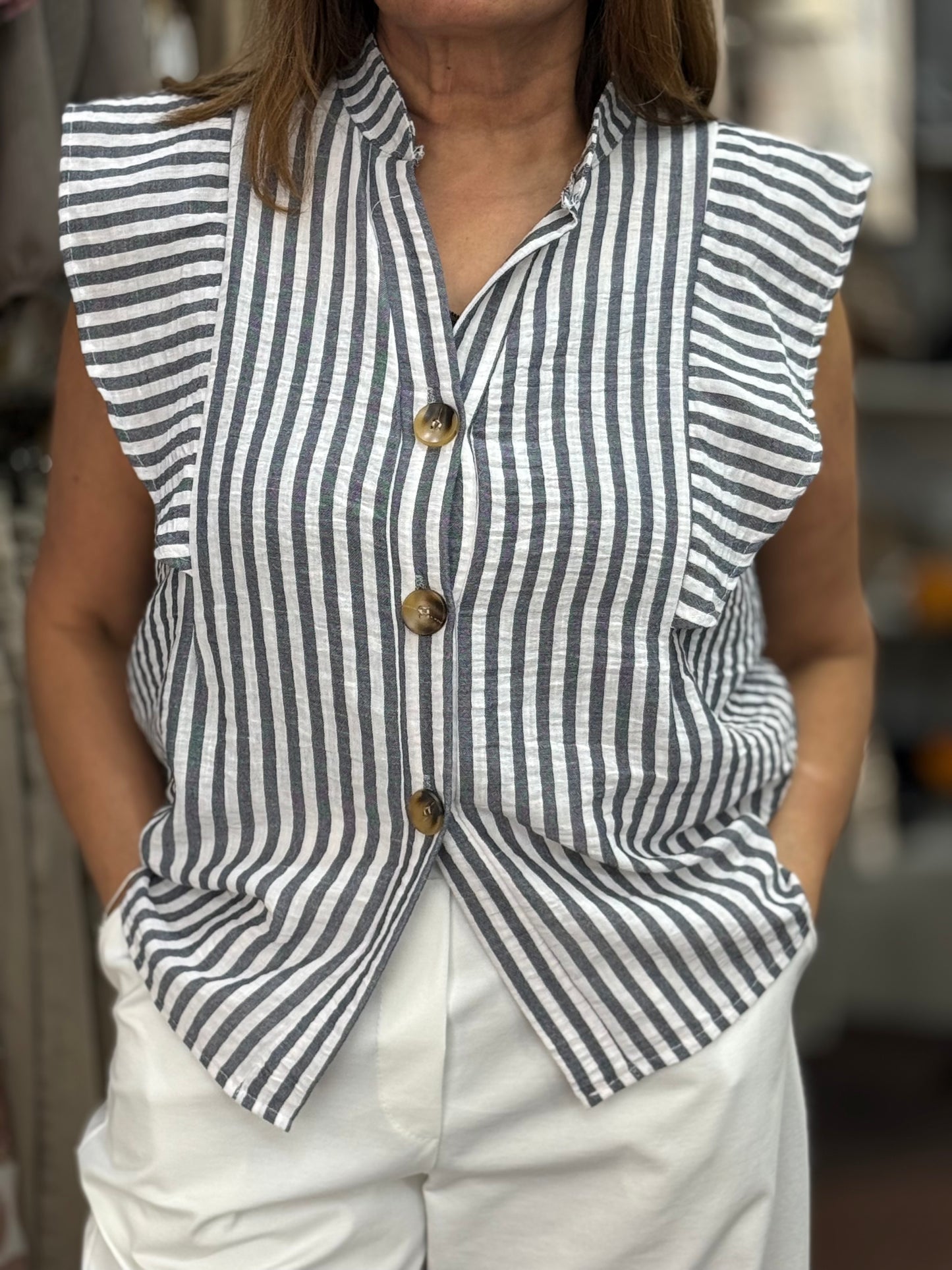 OSCAR-GRANDAD COLLAR STRIPE  TOP