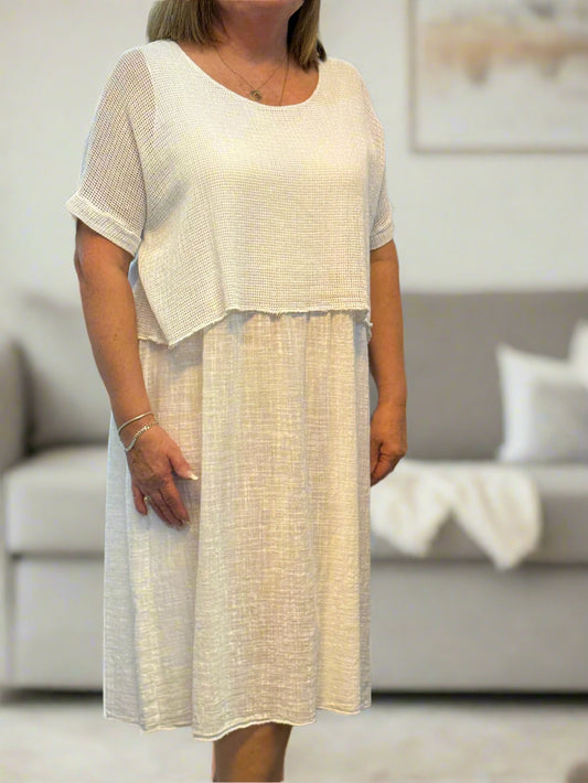SARA-TEABAG OVERLAY COTTON DRESS