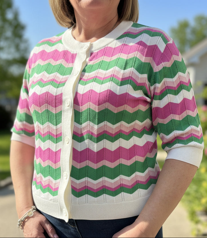 BYOUNG-MORLA STRIPE S/SLV CARDI