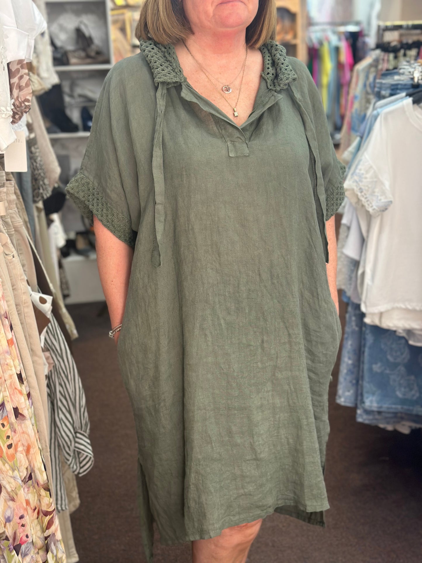 MERYL- PLUS FIT LINEN HOODY DRESS-#SunshineSALE