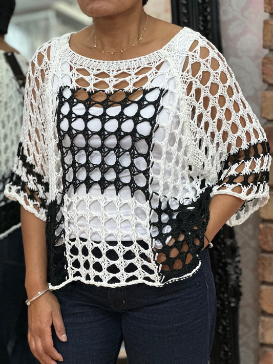 HOLEY CROCHET SQUARES TOP-