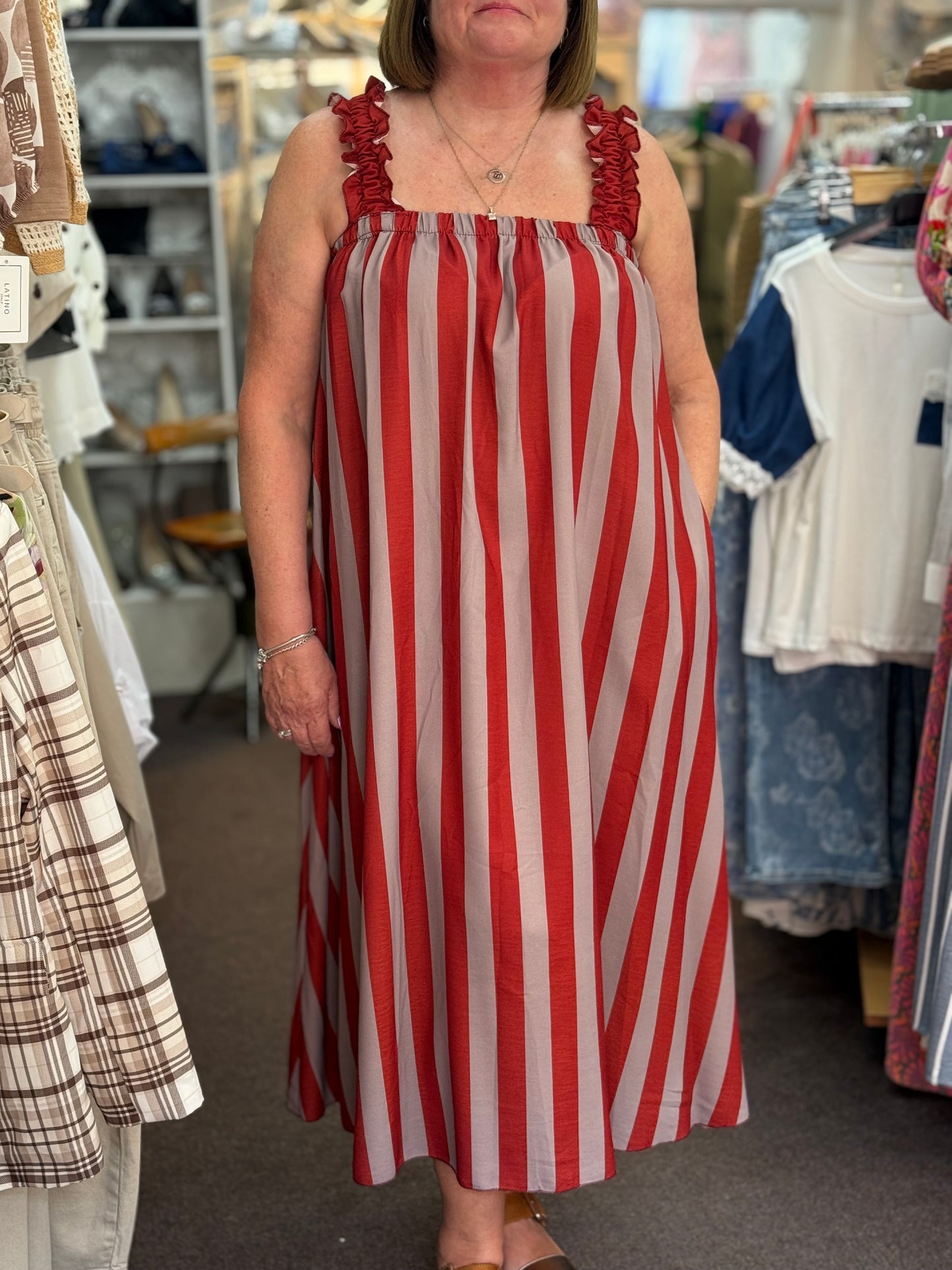 BONNIE- TIE BACK STRIPE OVERSIZED MAXI DRESS