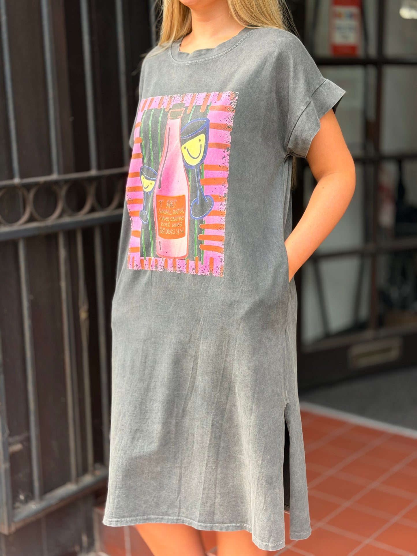 MIA- ACID WASH SLOGAN TEE DRESS