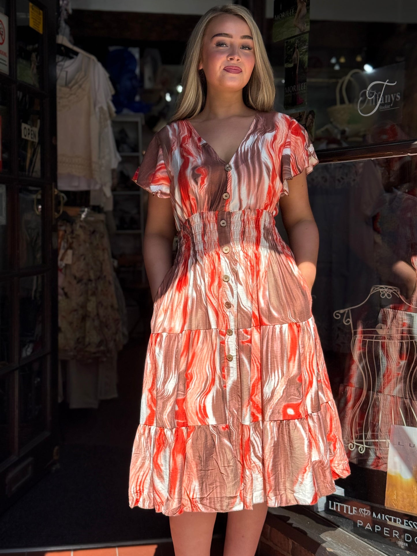 KATIE-V/NECK MIDI DRESS