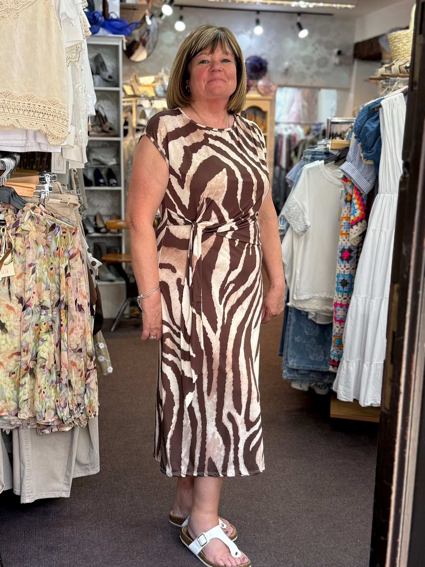ELLIE-ZEBRA SILKY JERSEY TIE DRESS #SunshineSALE