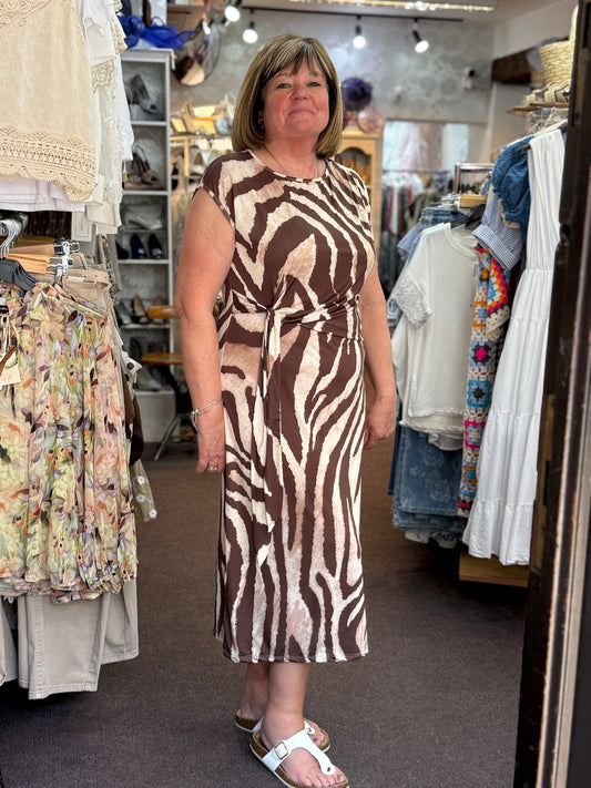 ELLIE-ZEBRA SILKY JERSEY TIE DRESS #SunshineSALE