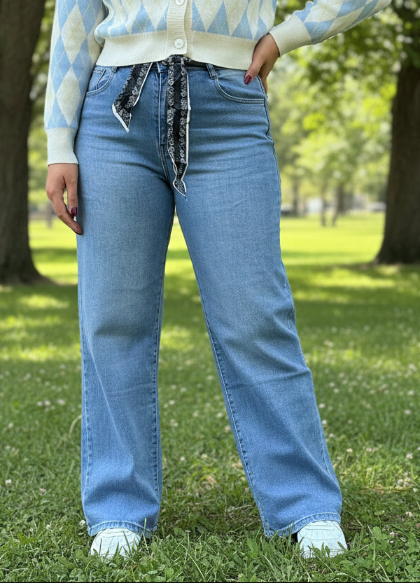 SIA - GSMACK BELTED W/LEG JEAN MID DENIM