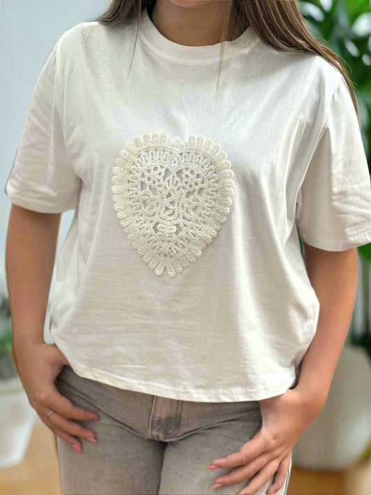 RENE- CROCHET HEART  TEE