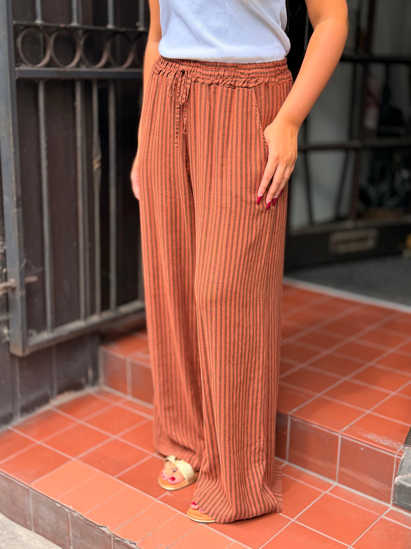 HENLEY-MARI PINSTRIPE LINEN TROUSER