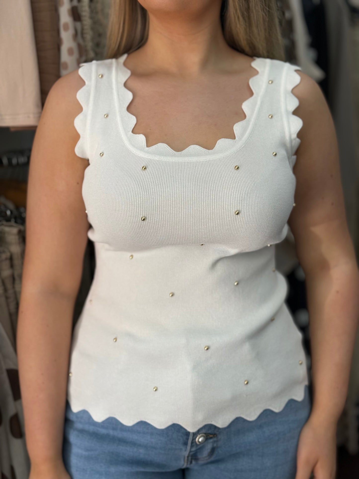 HARPER- SCALLOP STUD KNIT VEST TOP