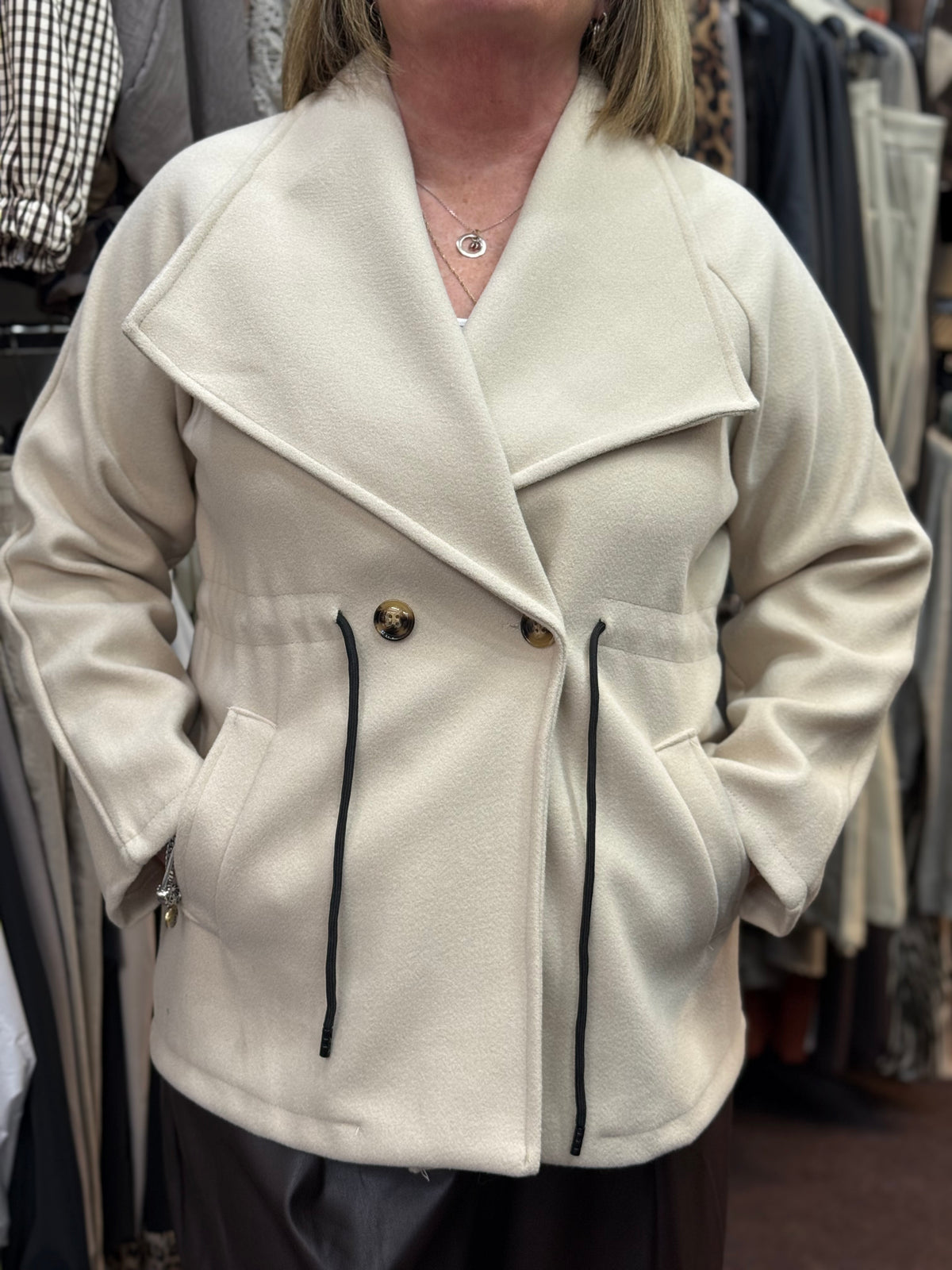 PETRA- TIE PULL WAIST WOOL LOOK JACKET