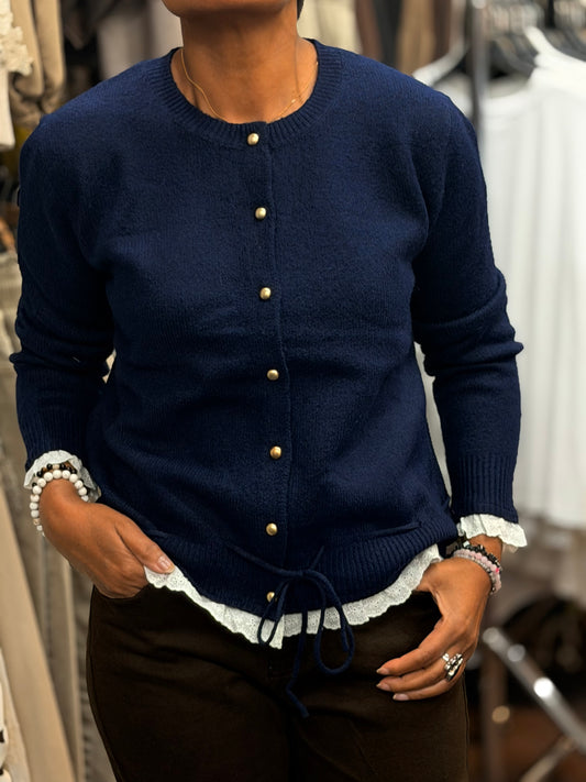 MORGAN- LACE TRIM KNITTED CARDI