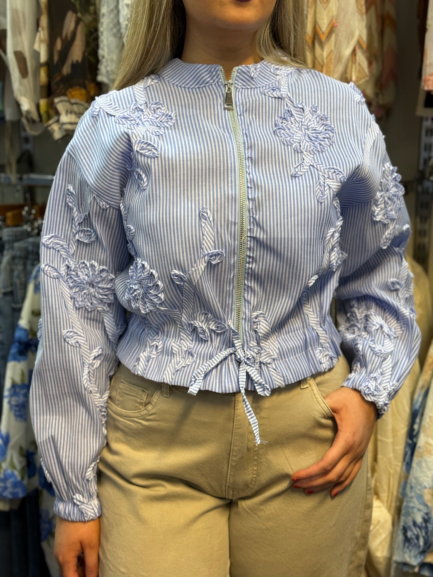 FLO- ZIP PINSTRIPE BRAIDED JACKET