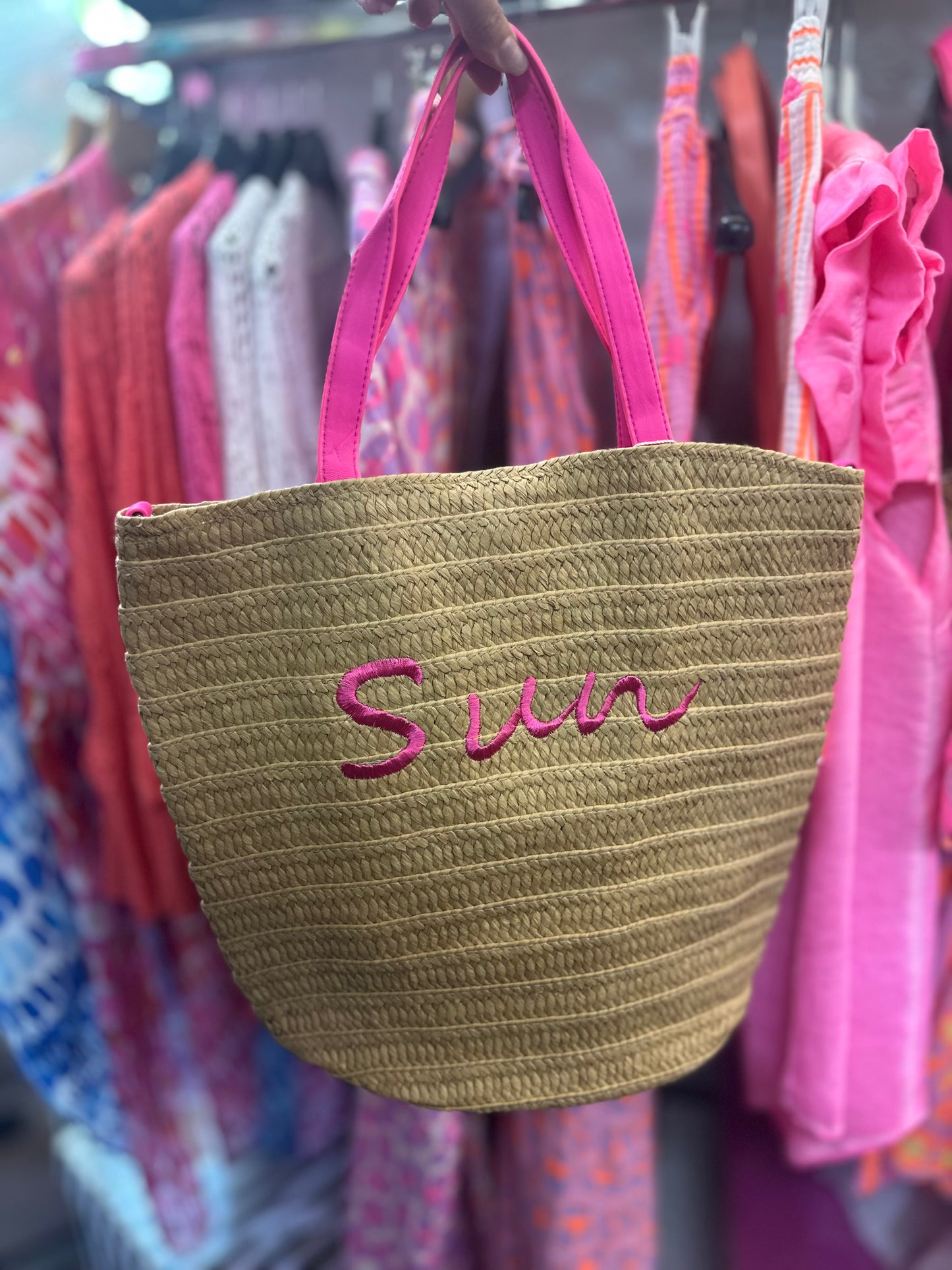 NEONS WEEKEND STRAW DEEP TOTE BAG -