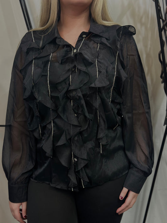 ARDEN COLLECTION- SHEER SEQUIN FRILL SHIRT--🖤 BLACKFRIDAYWKEND-AUTO 10%OFF@CHECKOUT
