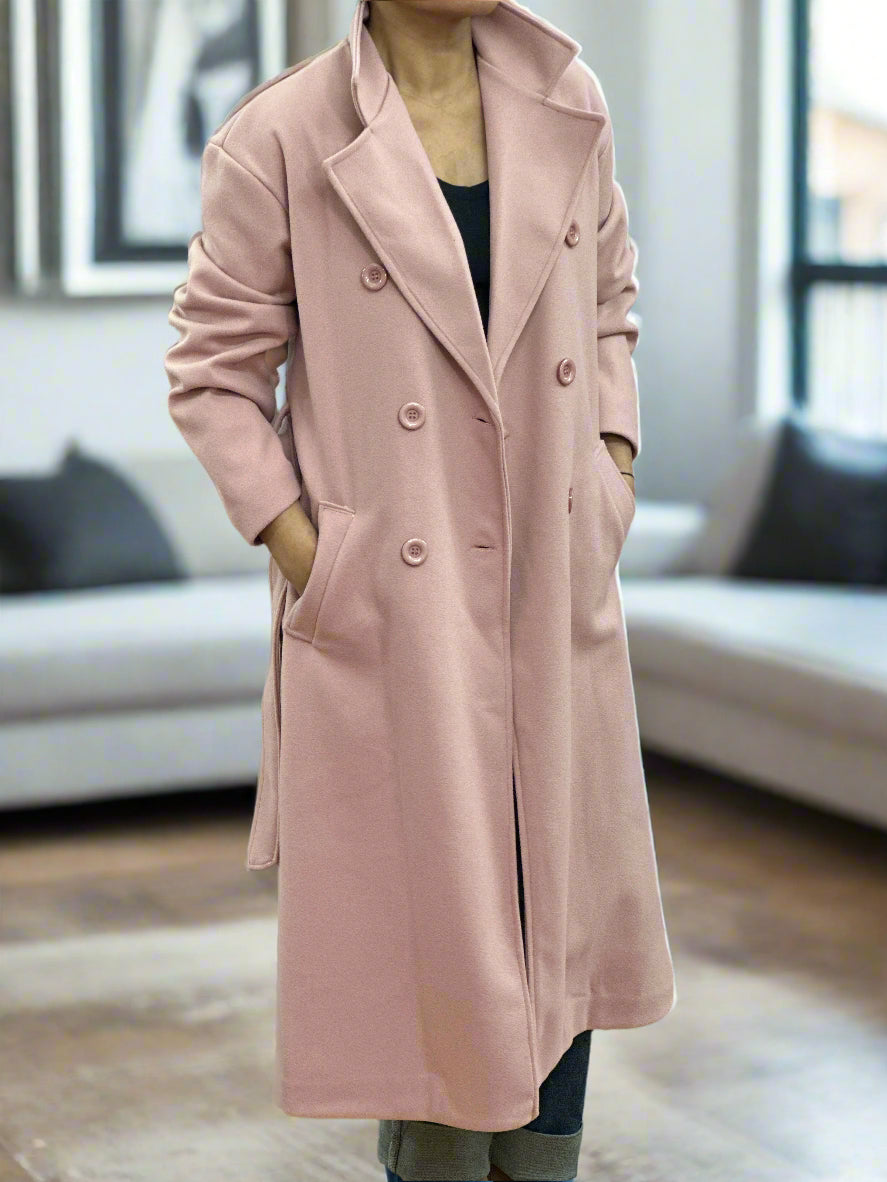 LARA- D/B BELTED COAT- DUSTY PINK