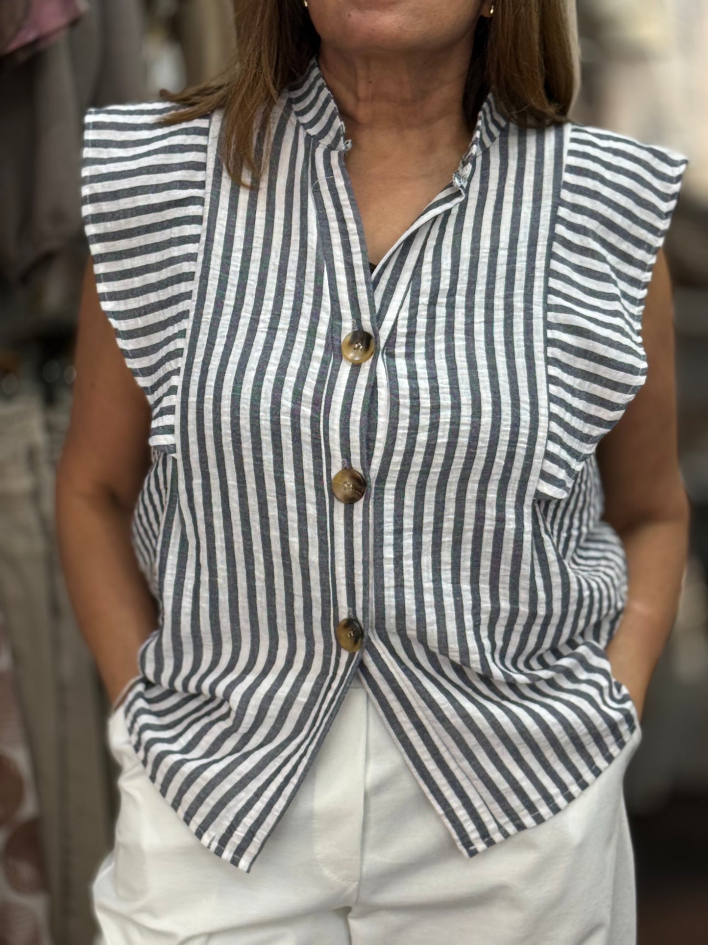 OSCAR-GRANDAD COLLAR STRIPE  TOP