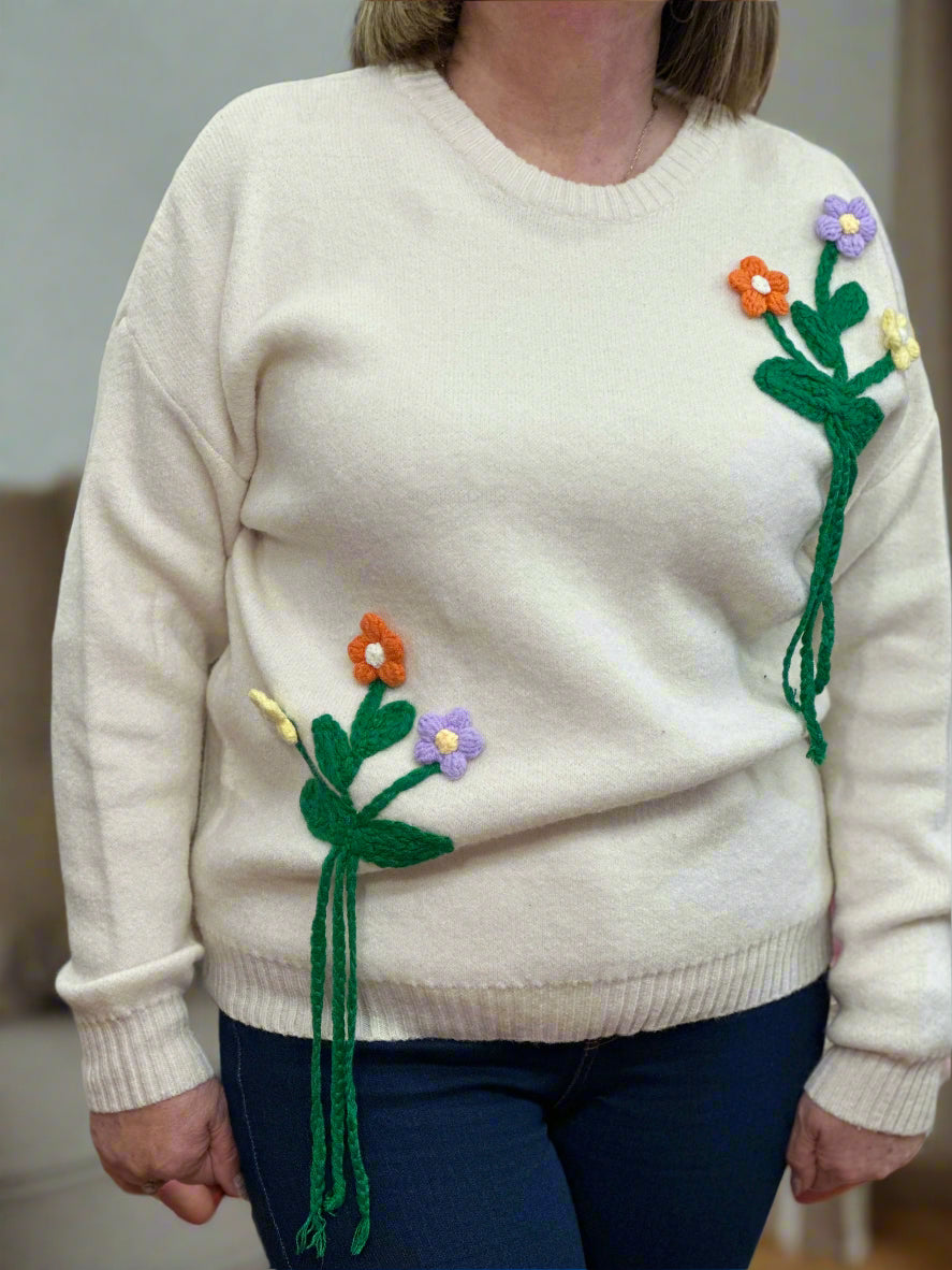 ELLY- KNITED FLOWER APPLIQUE JUMPER - #PAYDAY SAVING