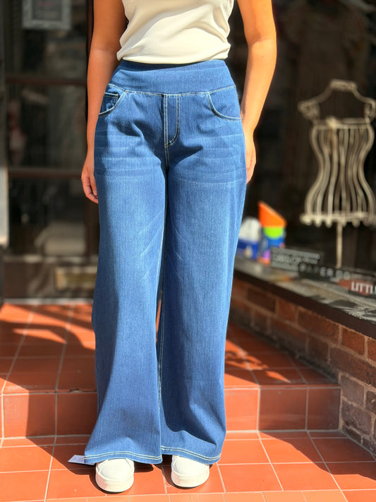 BROOKE- W/LEG DENIM LOOK PULL UP TRS #EndOfSeasonSale