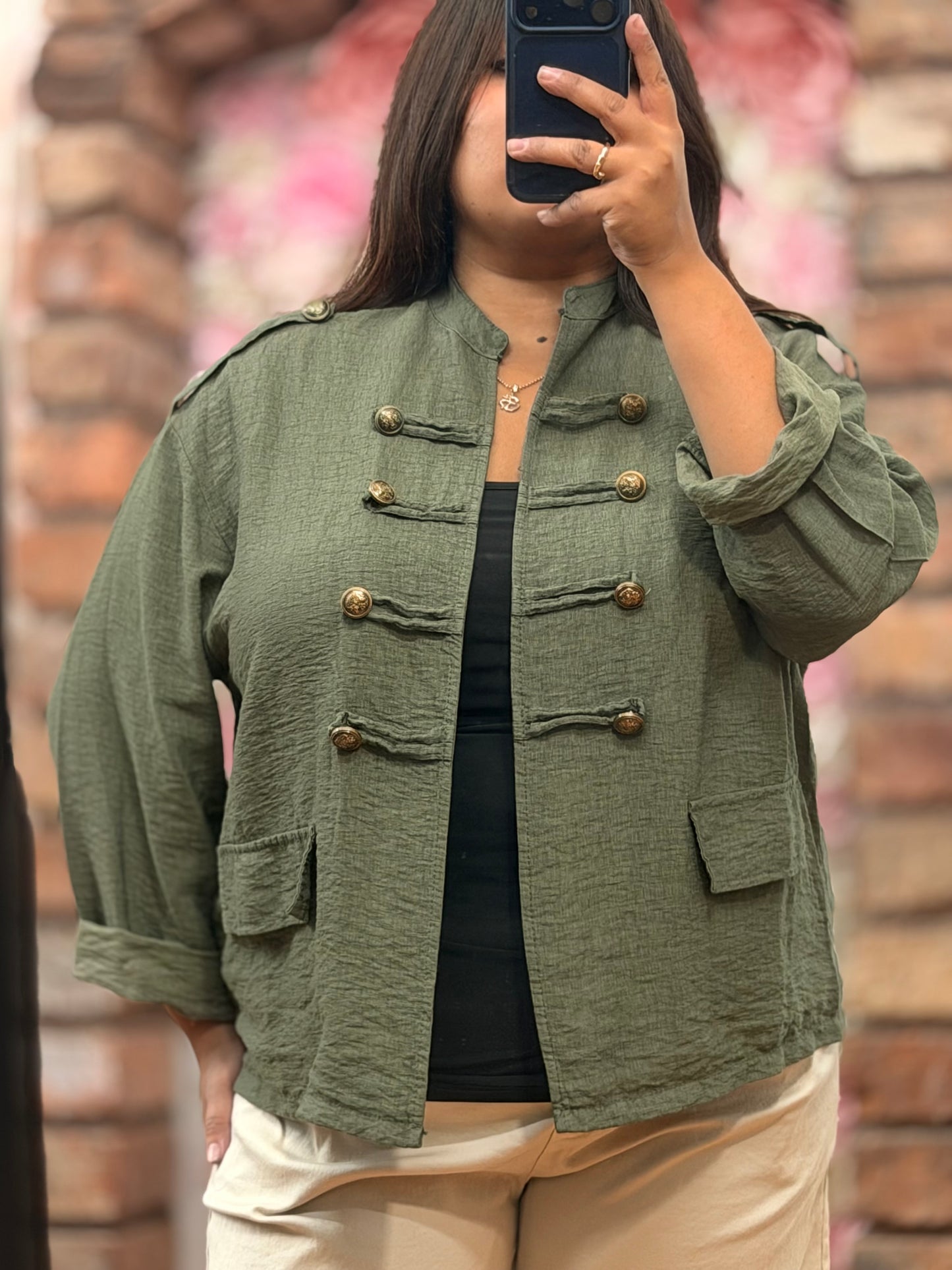 HARLOW-LINEN LOOK MILITARY JACKET