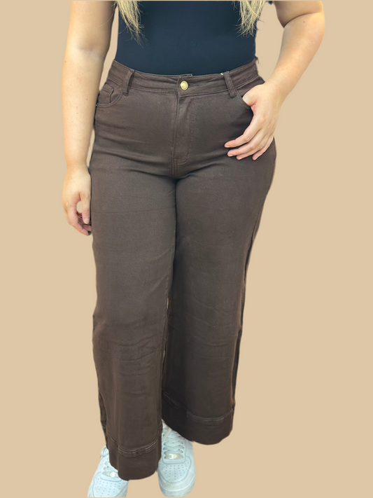 KELLY- WIDE LEG 3/4 JEAN - BROWN
