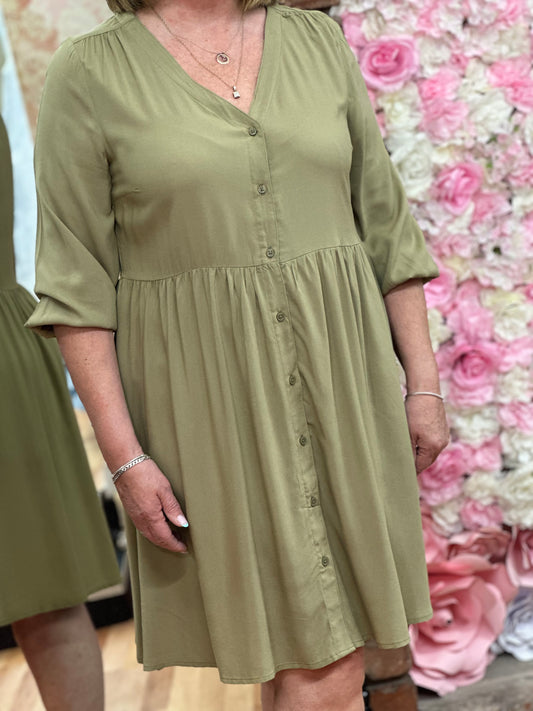 JOELLA BYOUNG KHAKI SAGE V DRESS-SALE now 50%OFF