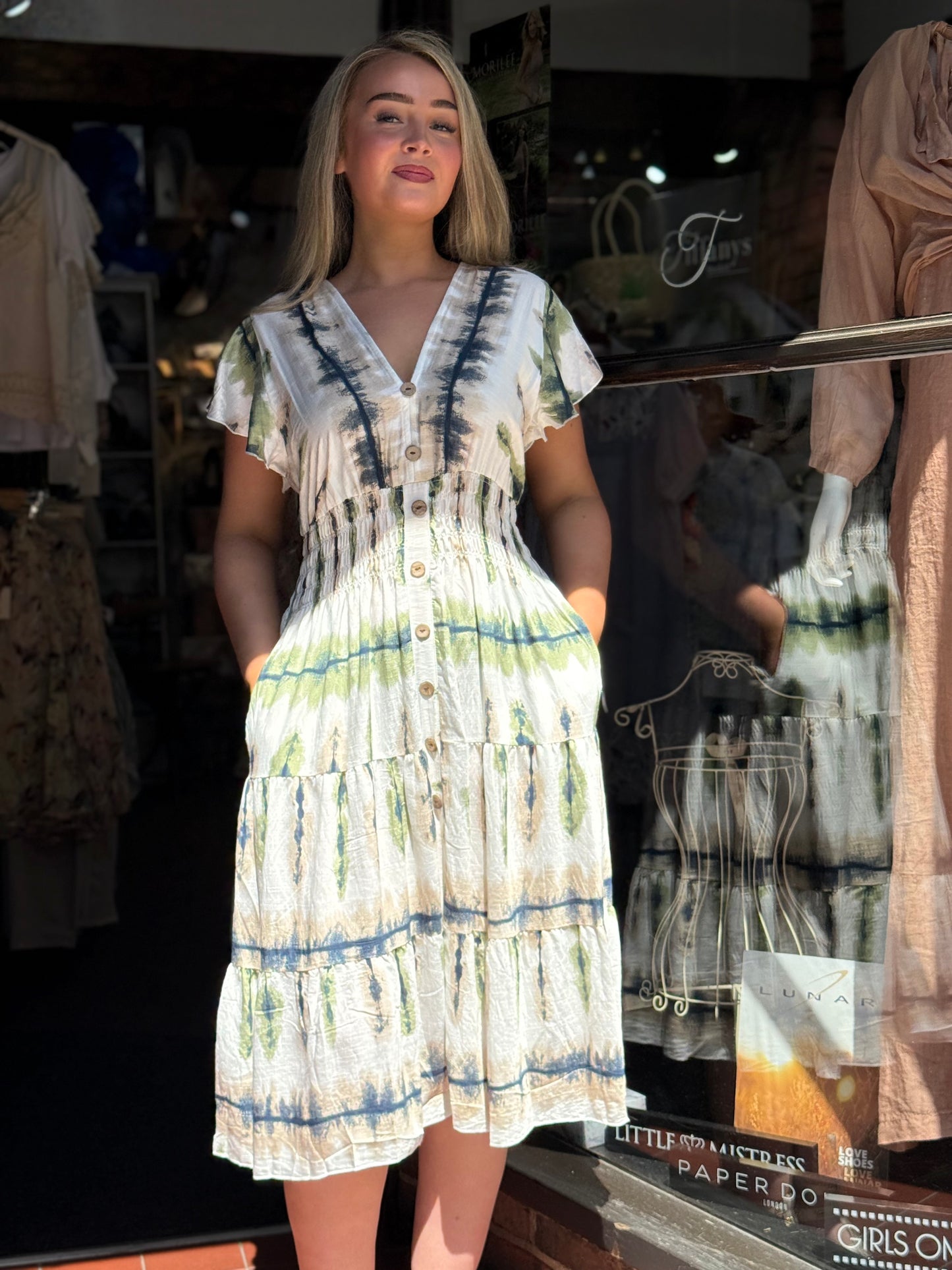 KATIE-V/NECK MIDI DRESS