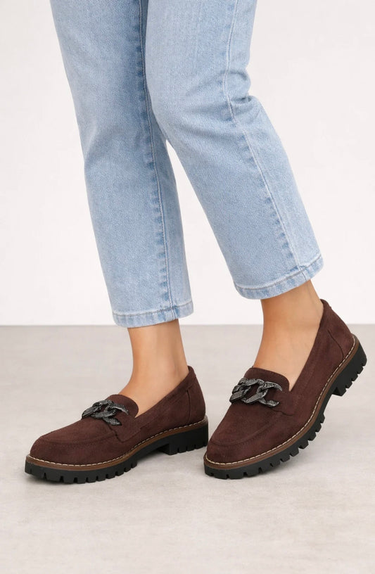 ADELINE- CHOCOLATE SUEDETTE LOAFER