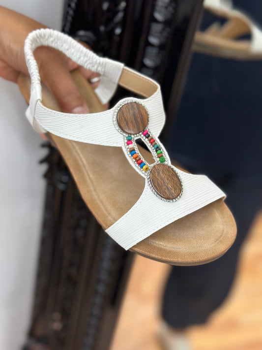 WOOD BEADS WEDGE SANDAL-#SALE10