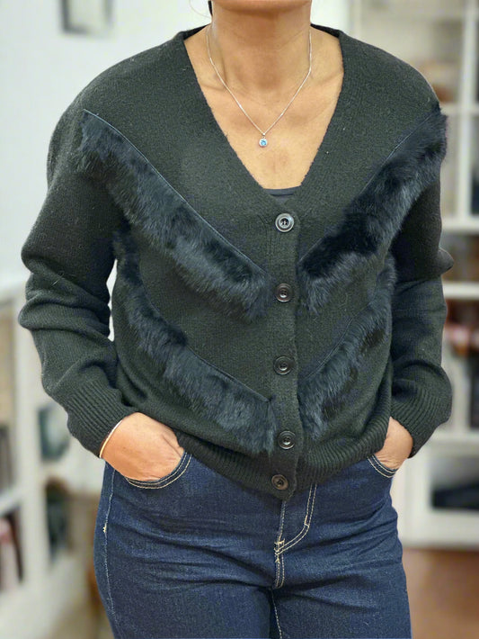 PAYTON- FUR DETAIL KNIT CARDIGAN