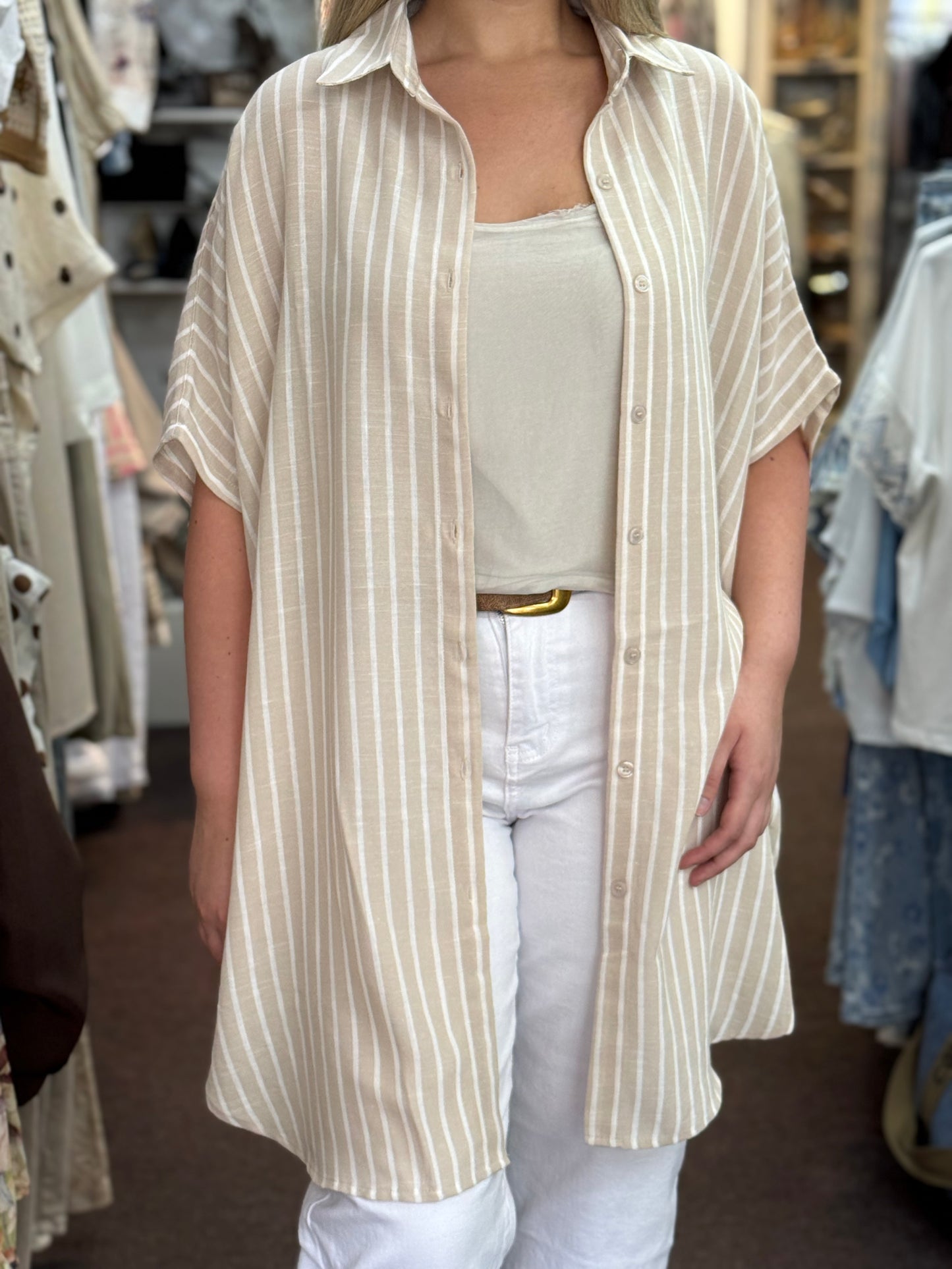 LYDIA- PIN STRIPE O/S TUNIC SHIRT-