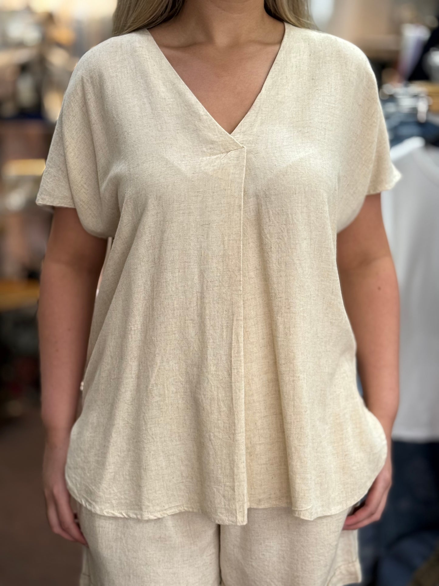 FRANSA- JETT LINEN CO ORD- V TOP