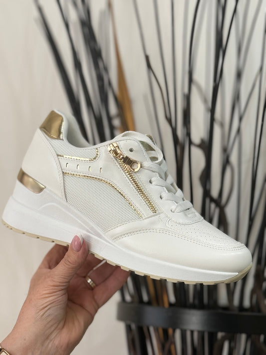 MARIS- WEDGE TRAINER -WHITE/GOLD