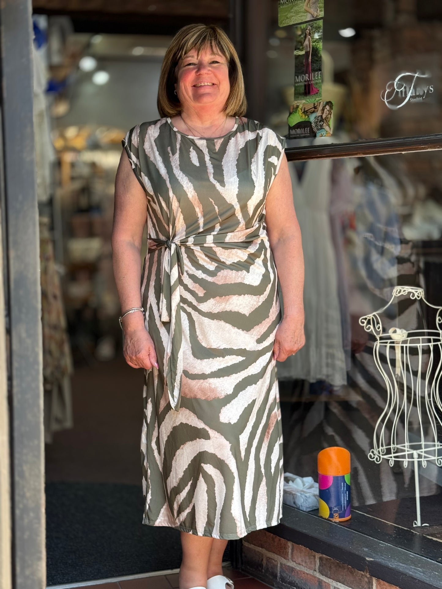 ELLIE-ZEBRA SILKY JERSEY TIE DRESS #SunshineSALE