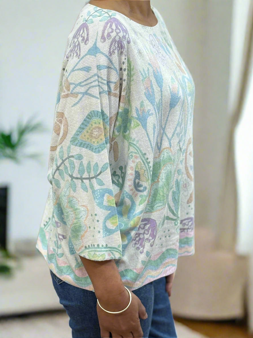 LIZZIE-SOFT MUTED PRINT KNIT TOP