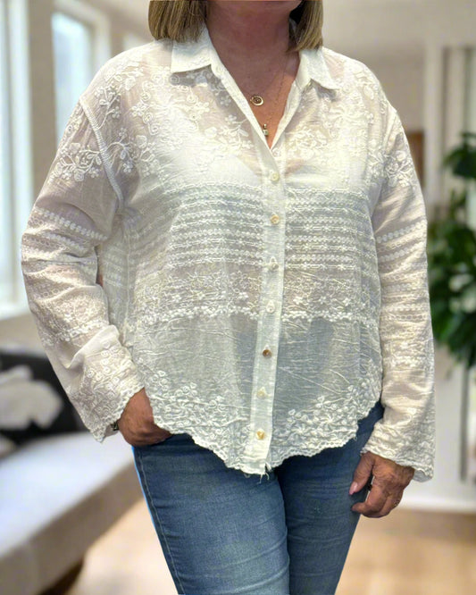 JUPE COLLECTION- L/S EMBRODERED BOX SHIRT
