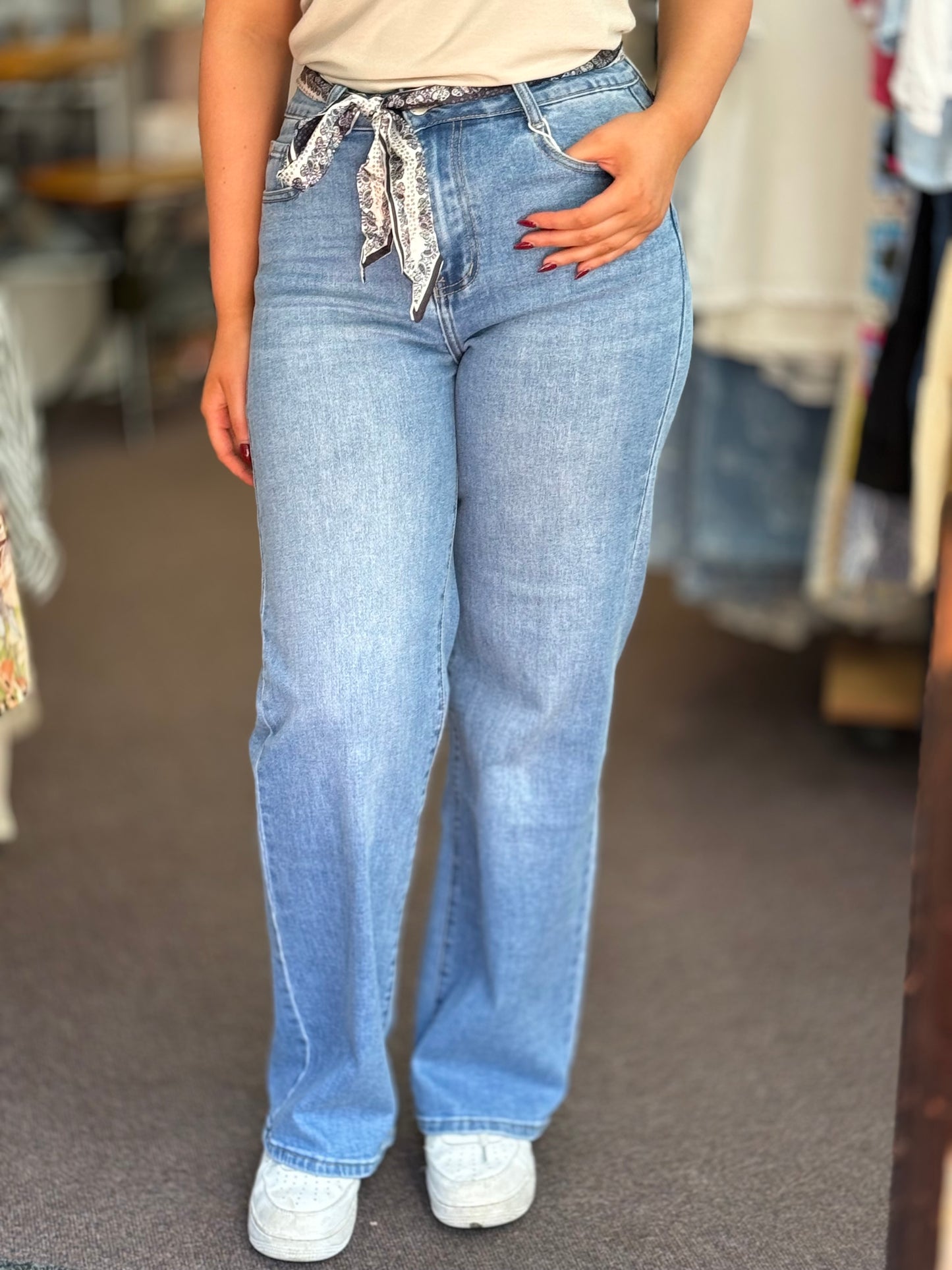 SIA - GSMACK BELTED W/LEG JEAN MID DENIM