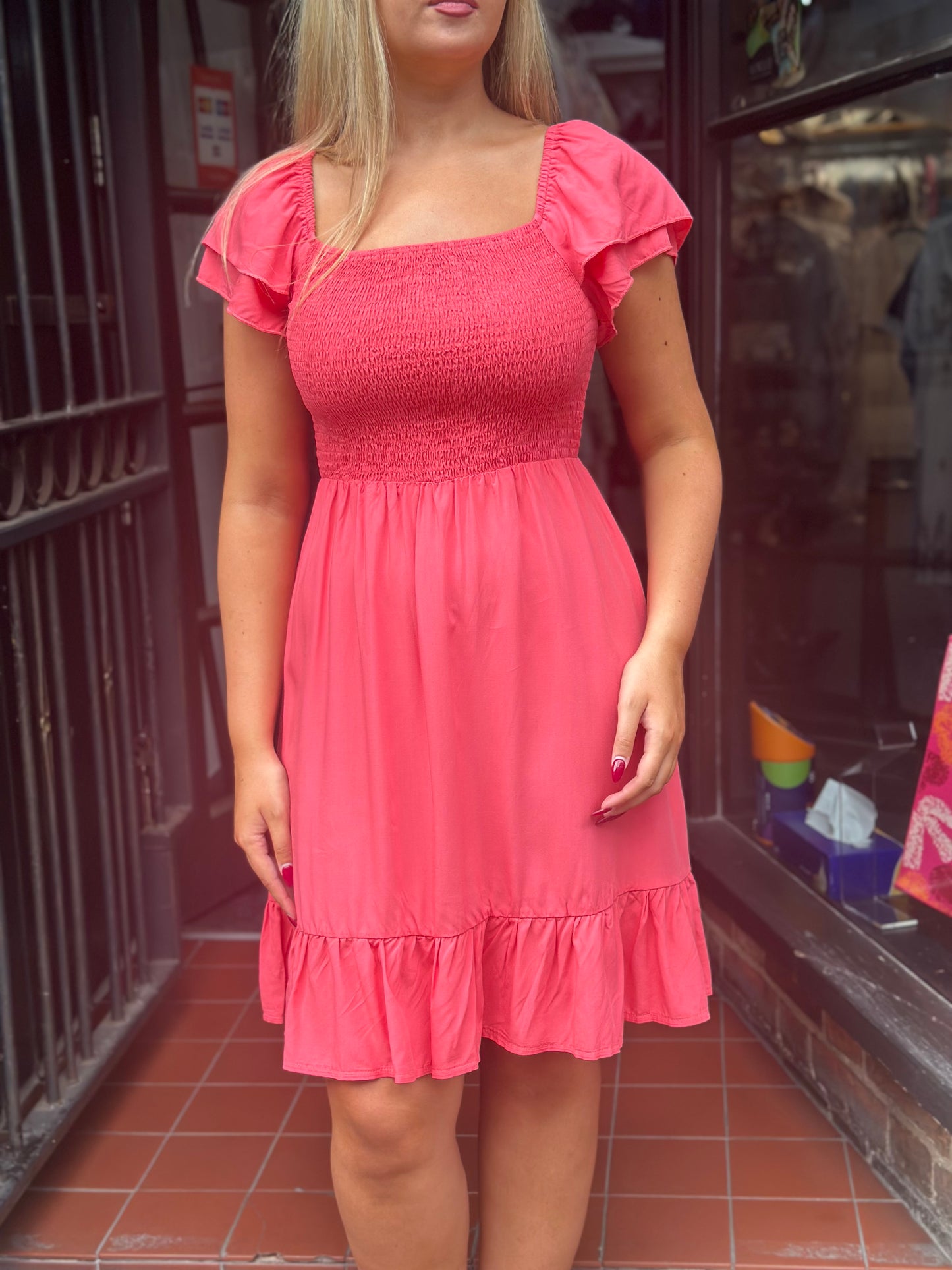 ELDA- CORAL SHEARED PLAIN DRESS